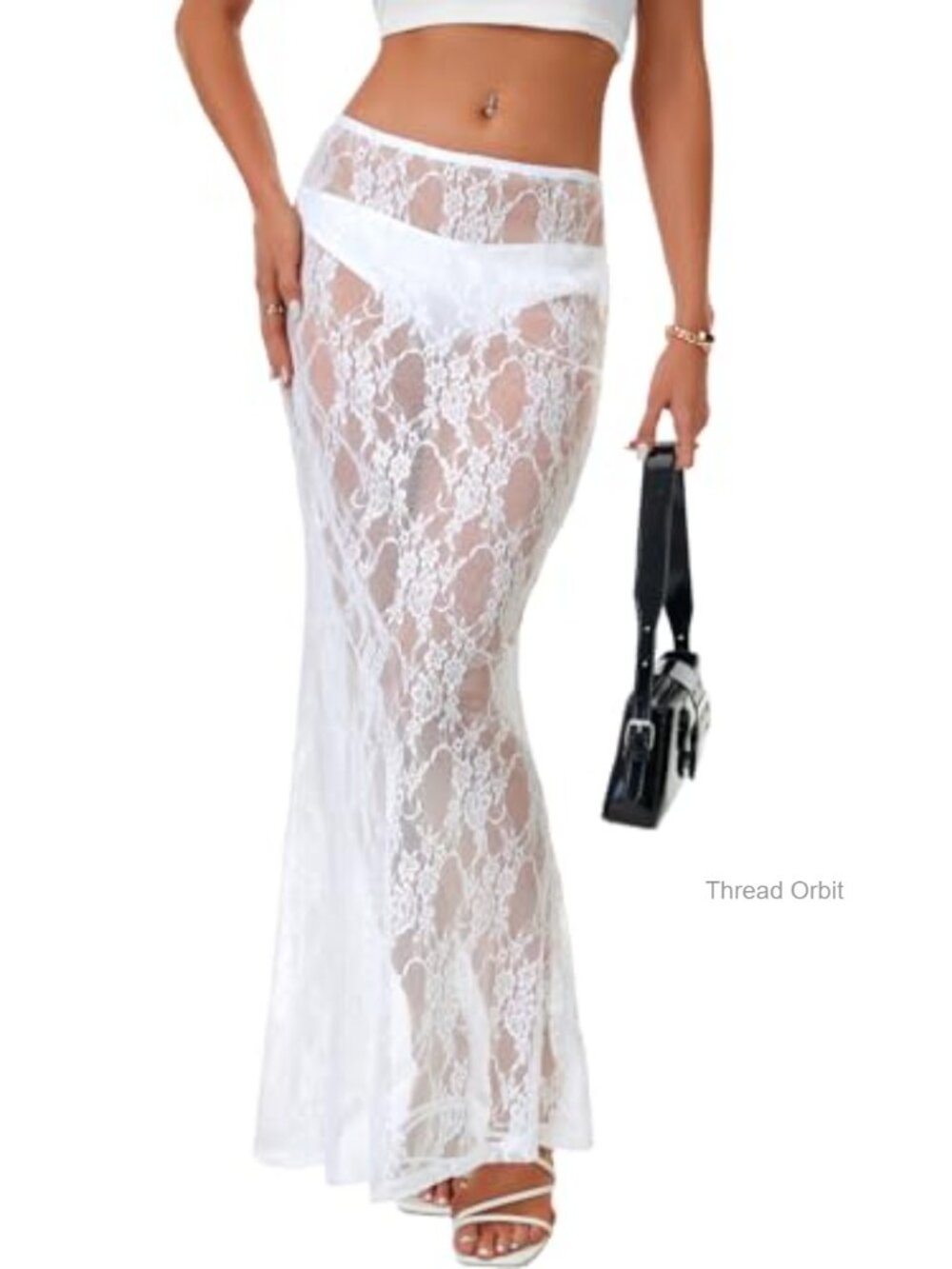 Women's Lace A-Line Sheer Maxi Skirt Nylon Spandex Flowy